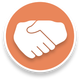 Handschlag-Symbol in einem korallenfarbenen Kreis mit weißem Rand und Schatten