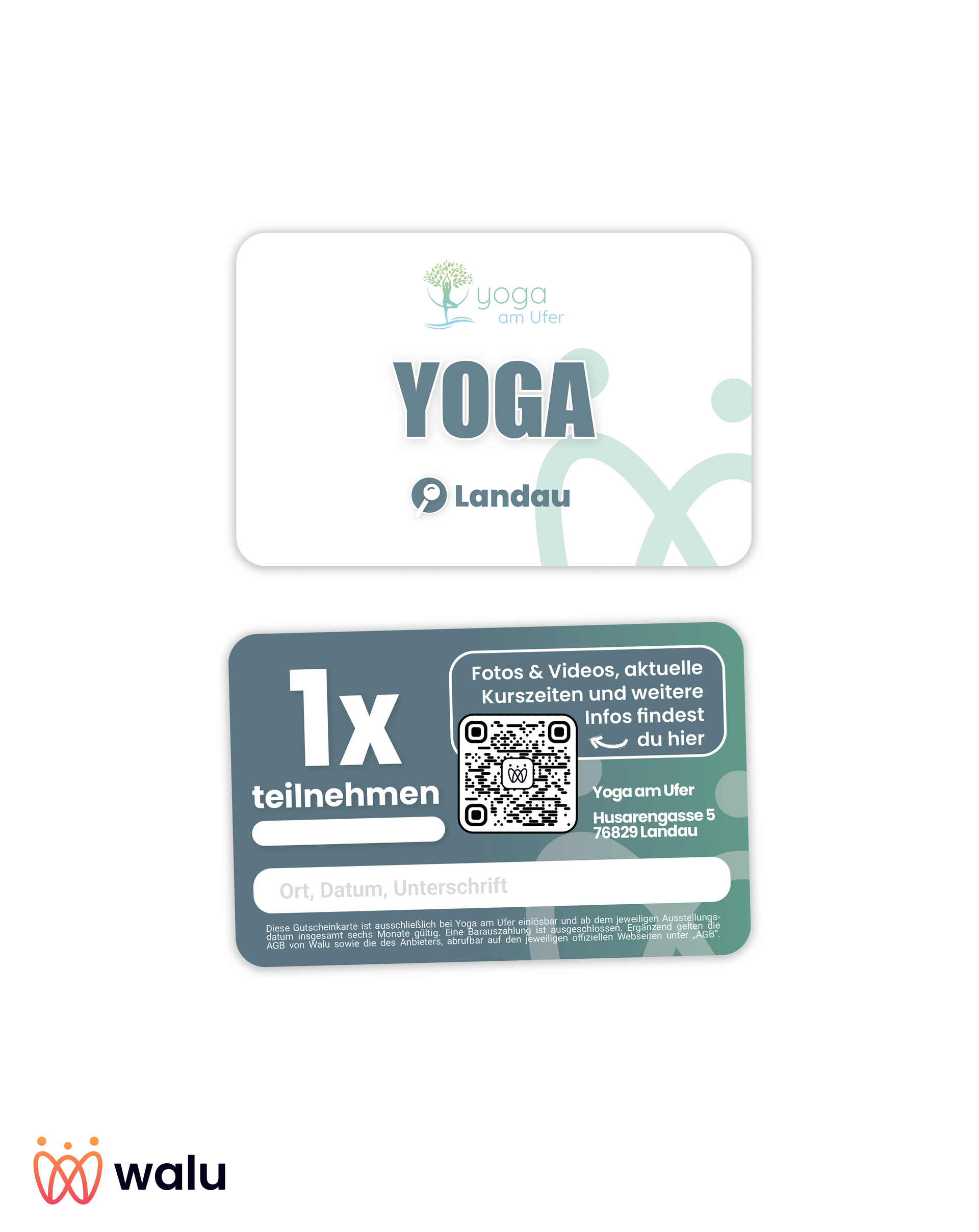 Zwei orange-weiße Karten. Obere Karte: Logo von „KAMPFSPORT Speyer“. Untere Karte: „1x teilnehmen“ mit QR-Code und Text.