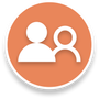 Weißes Zwei-Personen-Symbol auf orangefarbenem, kreisförmigem Hintergrund