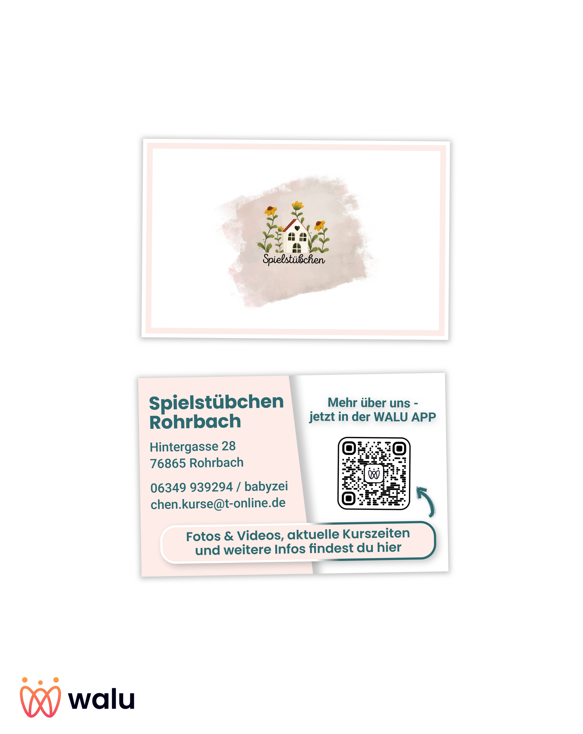 Visitenkarte für ProtecIQ, Logo mit zwei Figuren, QR-Code, Kontaktinformationen.