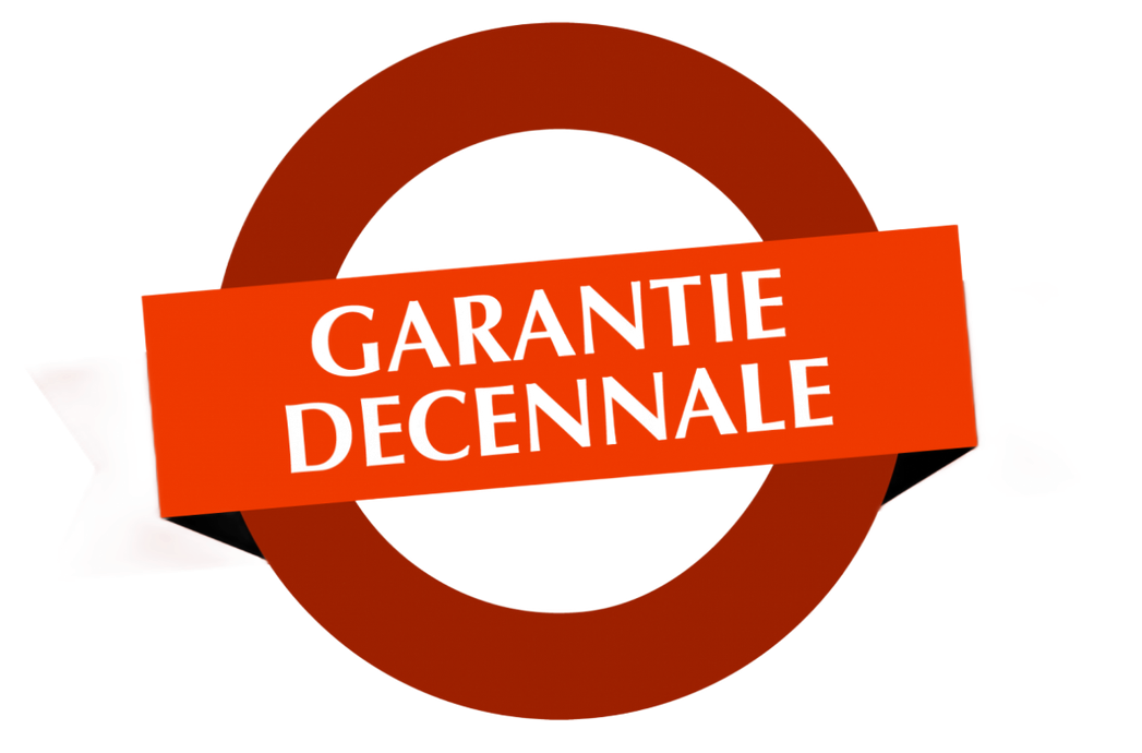 Un cercle avec une bannière portant l'inscription GARANTIE DÉCENNALE