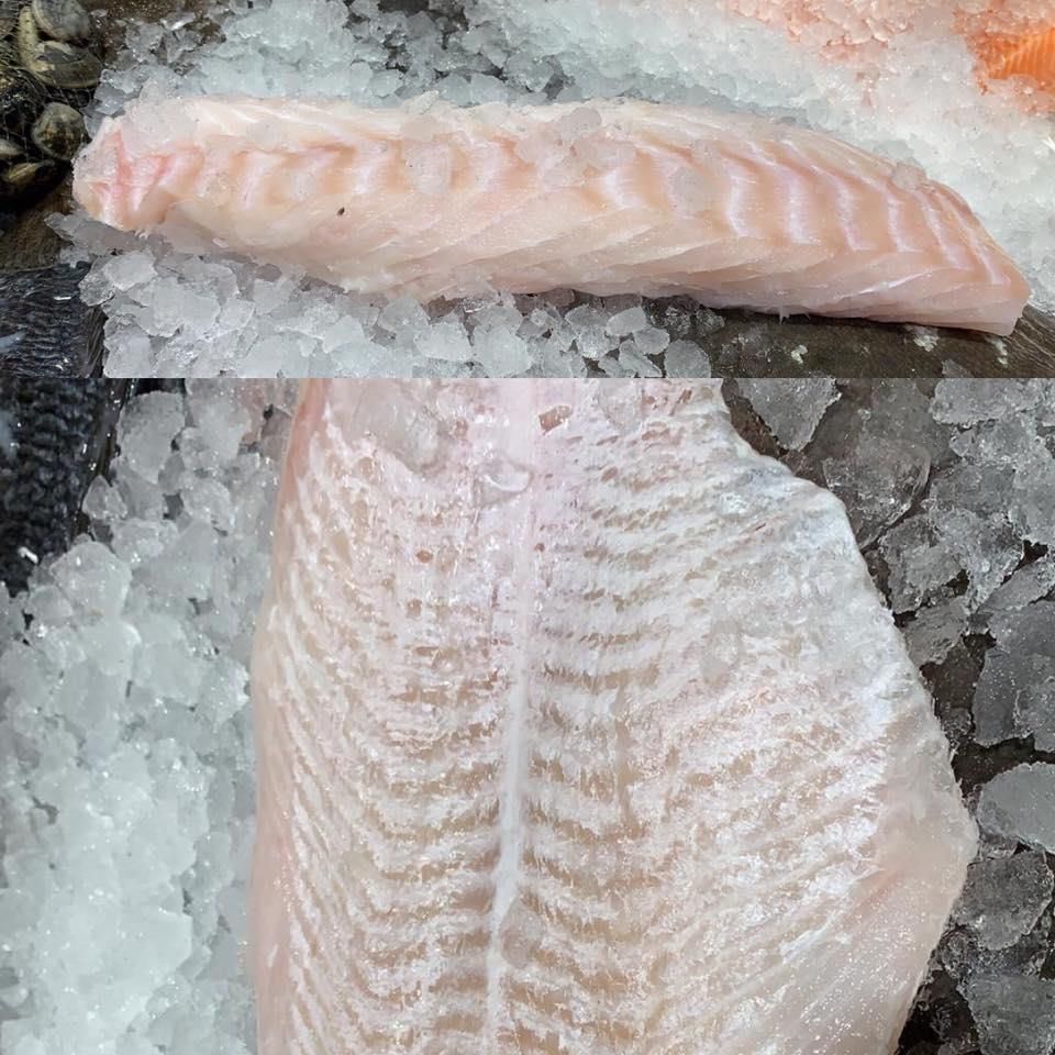 Eine Nahaufnahme von einem Stück Fisch auf Eis