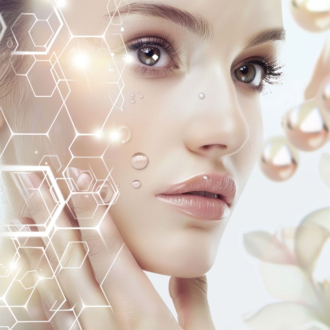 Persona che si fa truccare, sorridente, illuminata dalle luci dello studio.