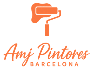 Logotipo naranja de un rodillo de pintura con el texto “Ami Pintores” y “Barcelona”.