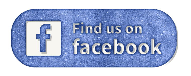 Ein blauer Button mit der Aufschrift „Finde uns auf Facebook“