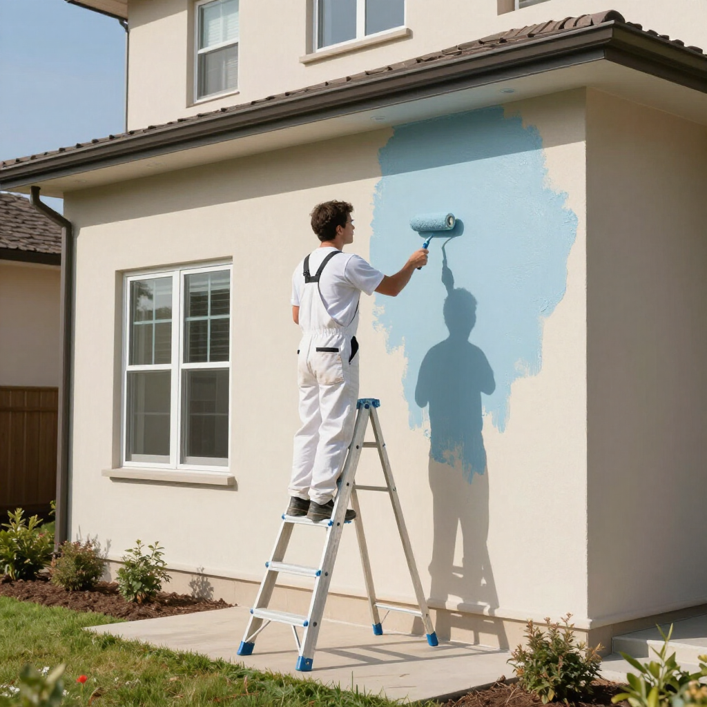 Trabajo de pintura exterior en fachada de vivienda
