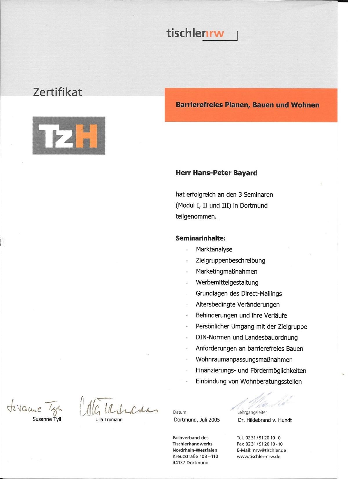 Ein Zertifikat mit der Aufschrift „TZH“ auf weißem Hintergrund.