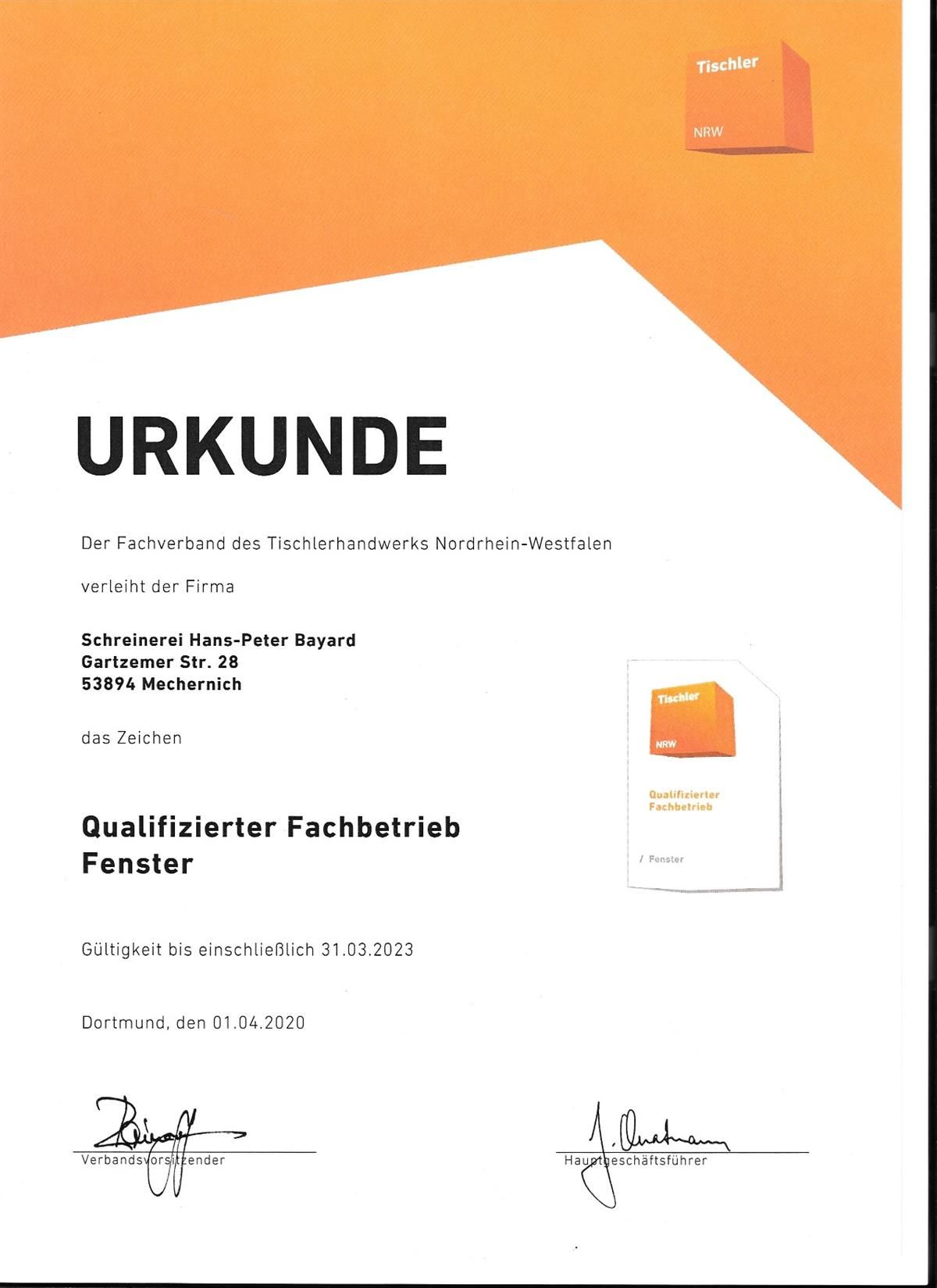 Ein Zertifikat mit dem Wort Urkunde darauf