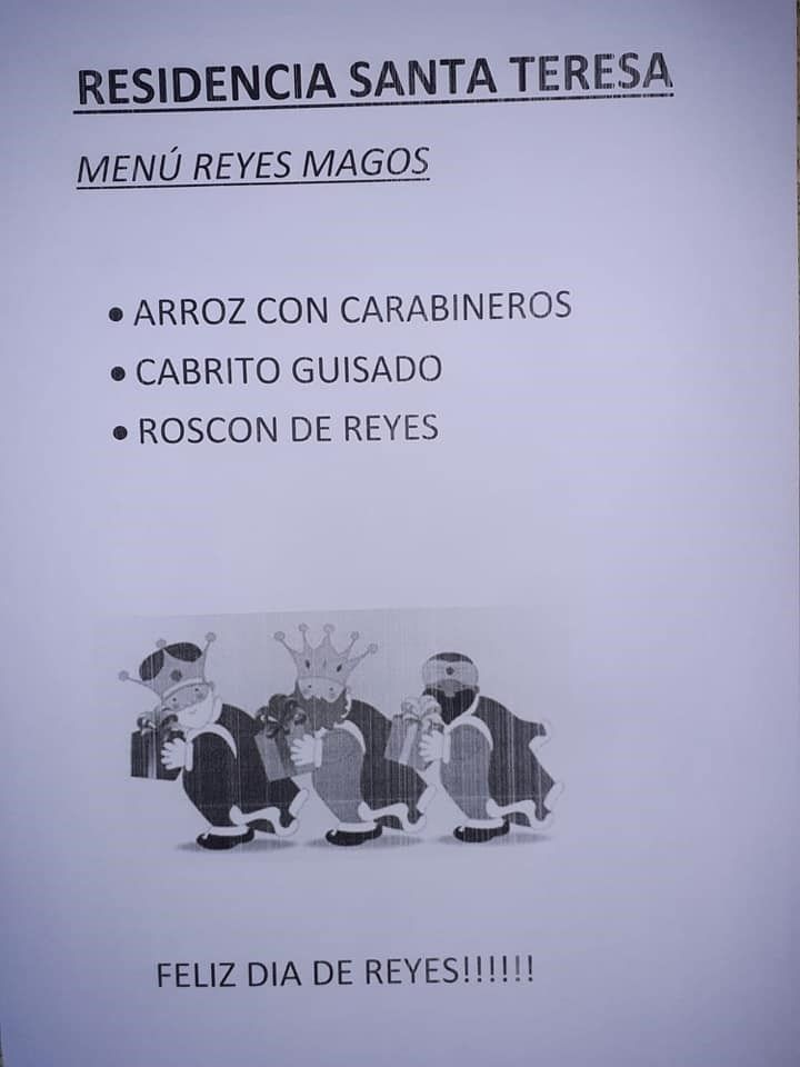 Un menú para la Residencia Santa Teresa tiene tres reyes magos.