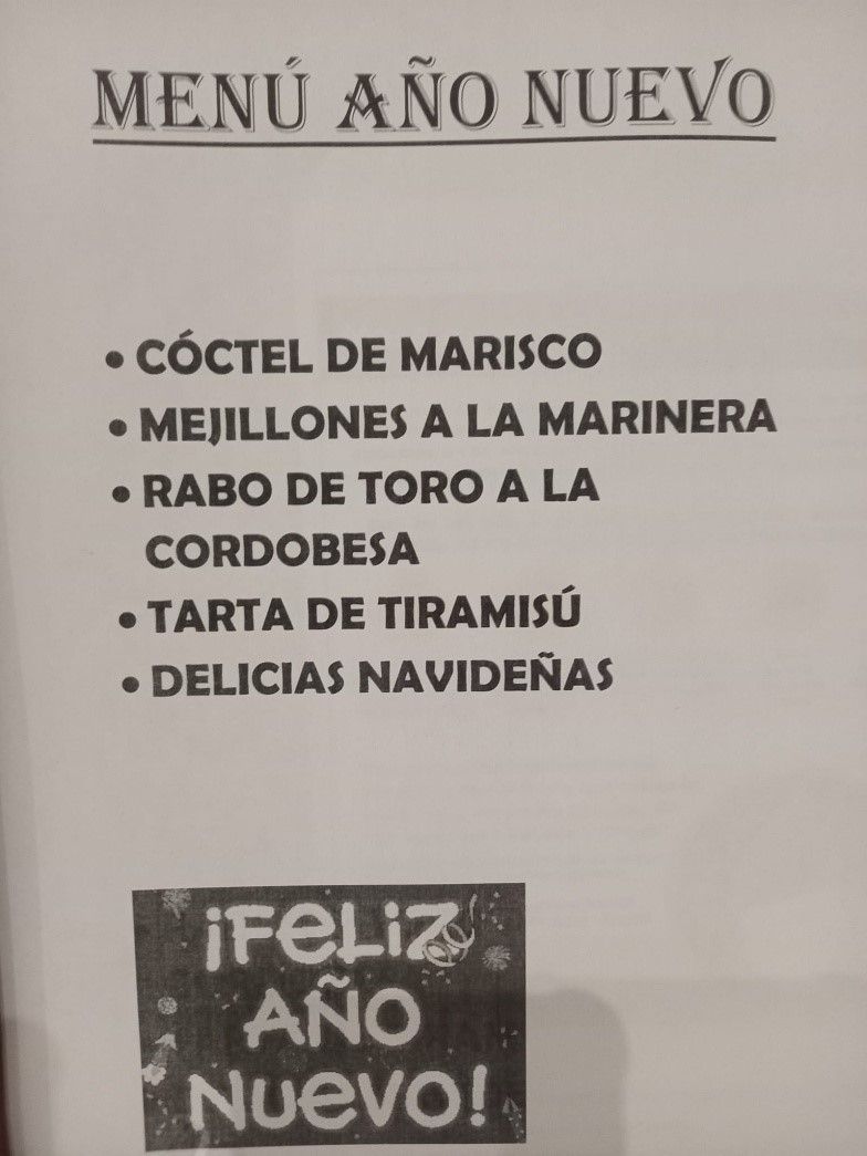 Un menú para una cena de Nochevieja en español