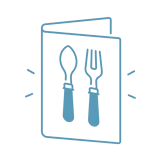 Un menú con un tenedor y una cuchara encima.