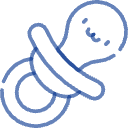 Icono de chupete con contorno azul sobre fondo blanco