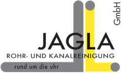Logo für Jagla, ein Rohr- und Kanalreinigungsunternehmen. Graue und gelbe Rohre bilden Buchstaben