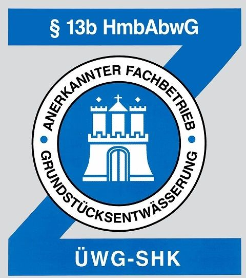 Logo für ein Hamburger Abwasserunternehmen im blau-weißen Design inklusive Hamburger Wappen.