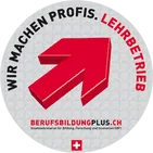 Circular German poster with red arrow and text “Wir machen Profis. Lehrberufe”; berufsbildungplus.ch and Swiss cross