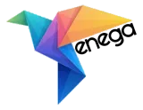Logotipo de pájaro colorido y geométrico para Enega.