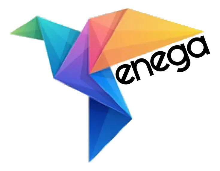 Logotipo de pájaro colorido y geométrico para Enega.