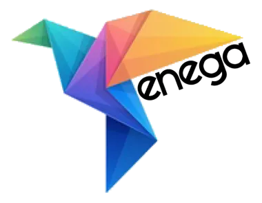 Logotipo de pájaro colorido y geométrico para Enega.