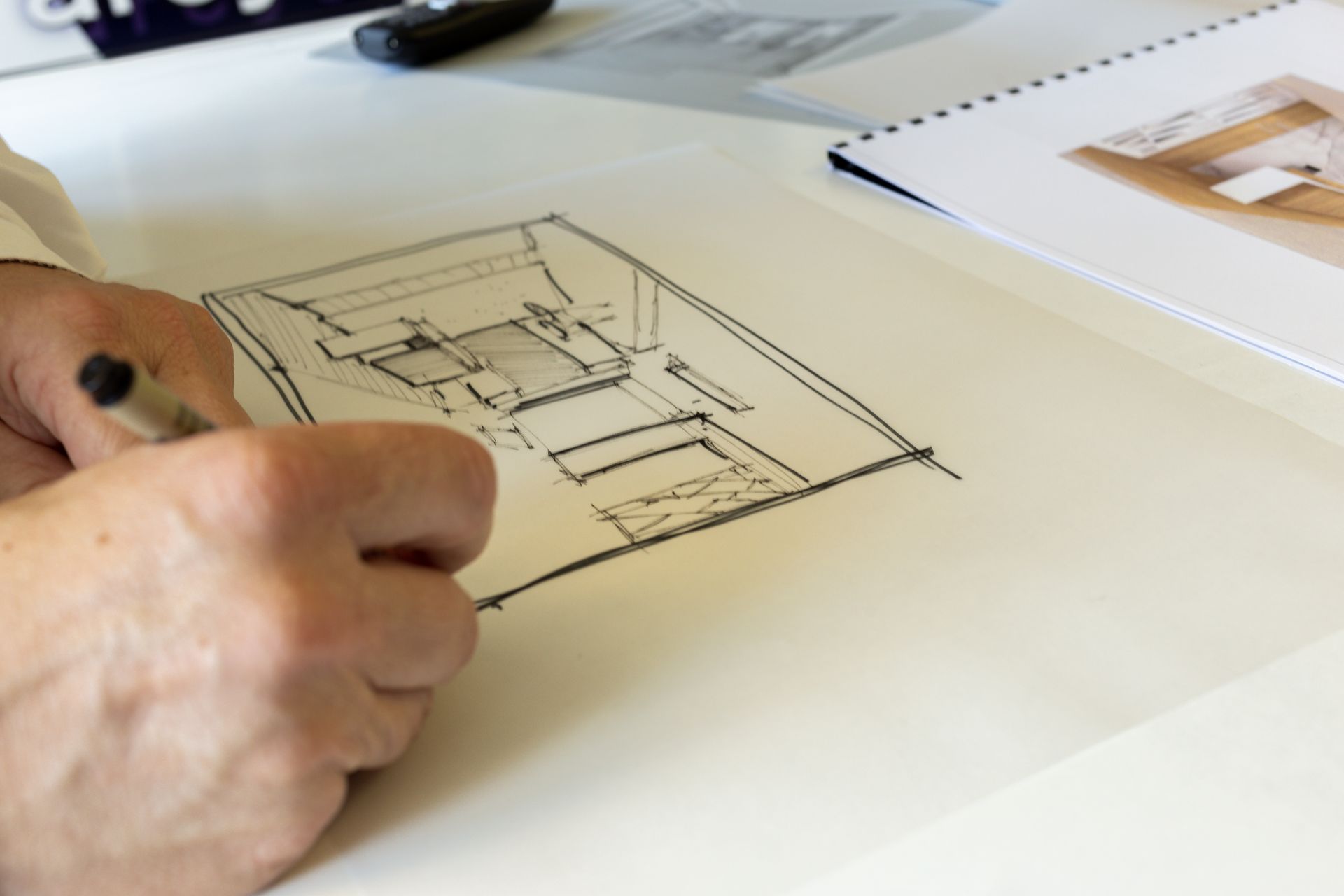 Zoom sur le dessin d'un architecte