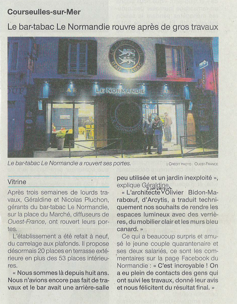 Article de presse pour la rénovation du bar-tabac Le Normandie.