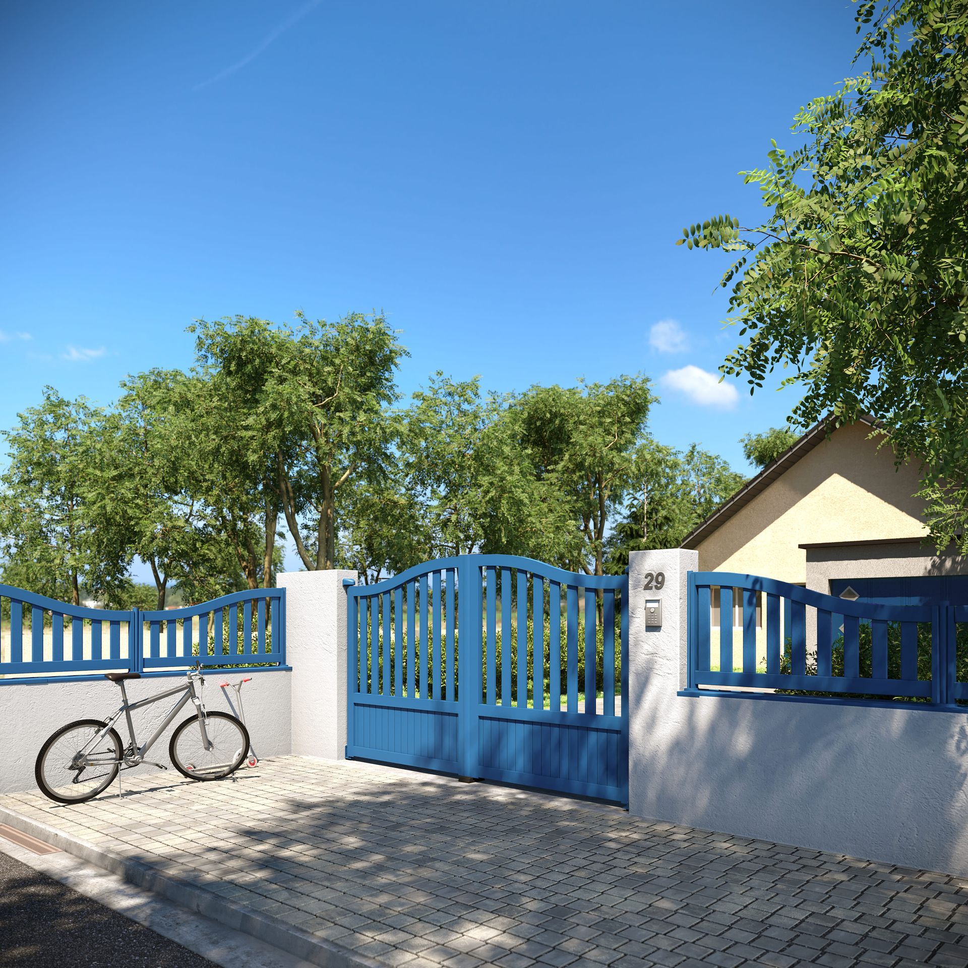 Portail et clôture bleue