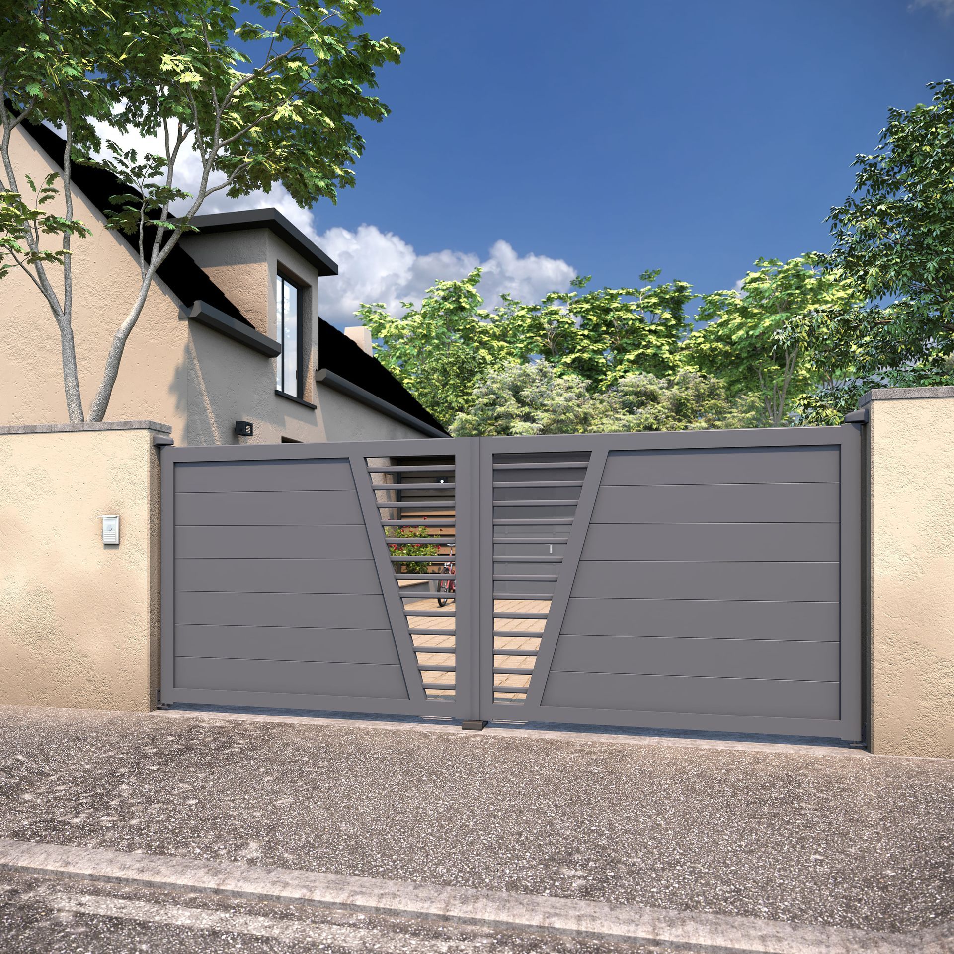 Portail avec des lames ouvertes au centre