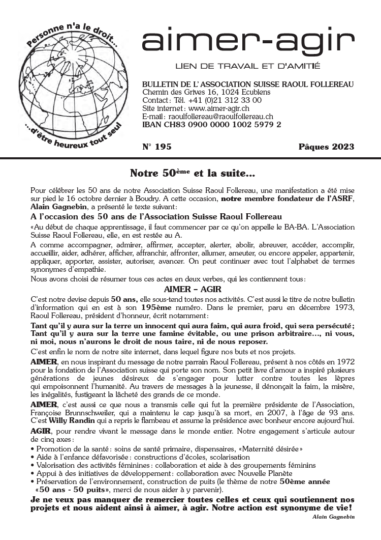 Aimer-Agir Association Suisse Raoul Follereau - ﻿﻿﻿Journal 