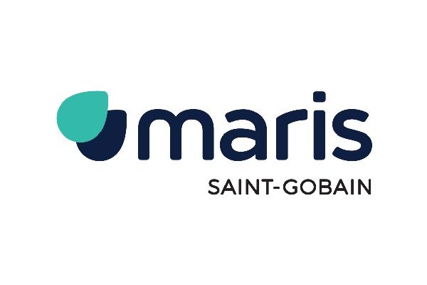 Logotipo de Maris Saint-Gobain: gráfico en verde azulado y azul marino sobre la palabra "maris" y el texto "SAINT-GOBAIN".