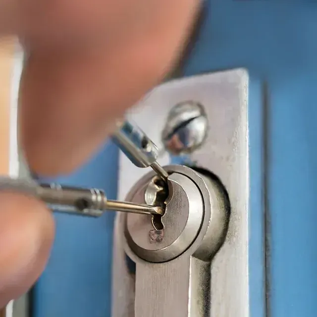 Una persona está usando un destornillador para abrir la cerradura de una puerta.