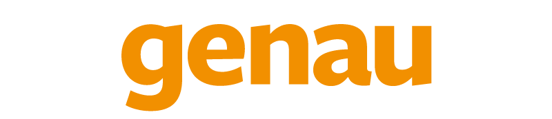 Logo der Zeitschrift ‚genau‘ mit orangefarbenem Schriftzug genau auf weißem Hintergrund