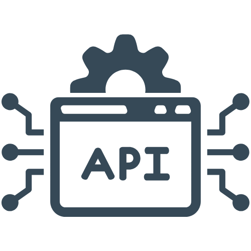 API-Symbol mit Zahnrad und Verbindungen, steht für technische Schnittstellen, Systemintegration und automatisierten Datenaustausch im Fulfillment.