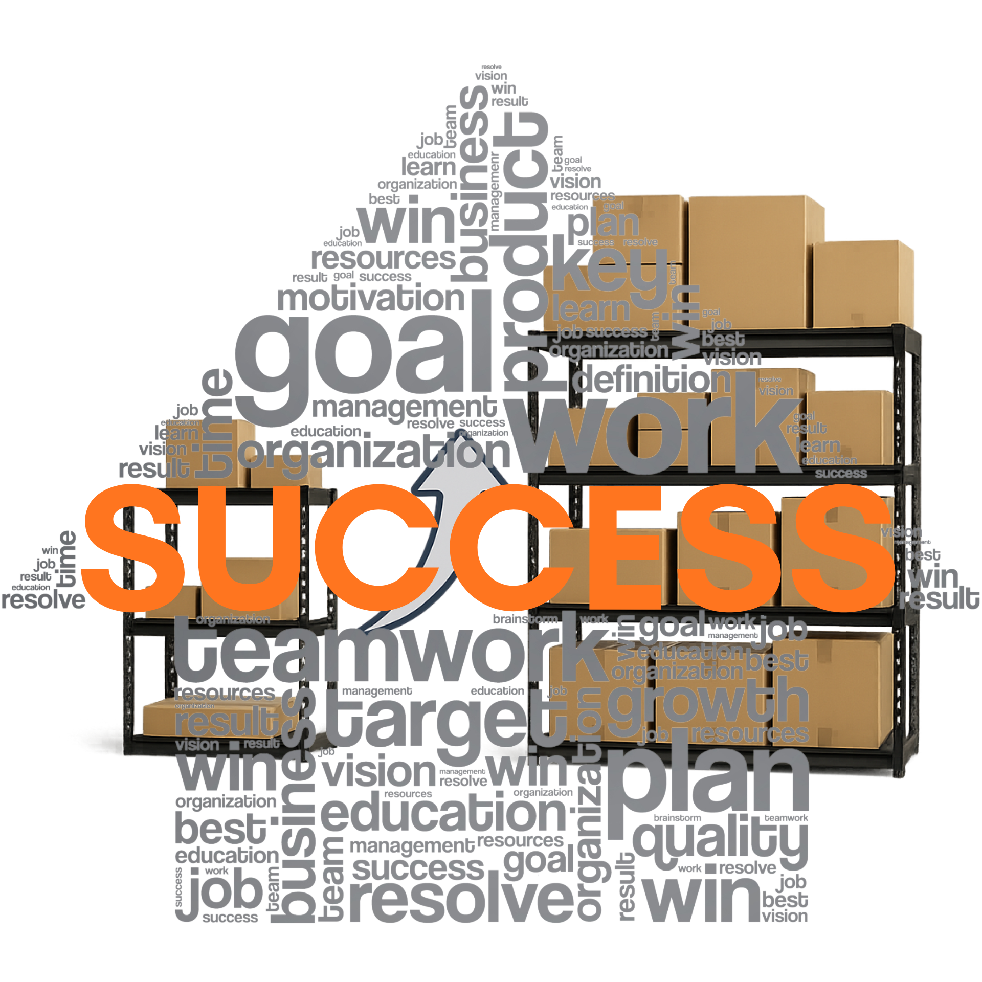 Ein kleines Regal, welches durch einen Pfeil nach oben auf ein größeres Regal verweist. Darübergelegt der Schriftzug,