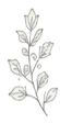 Dibujo sencillo en blanco y negro de una rama frondosa con pequeñas flores sobre un fondo blanco.