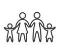 Un dibujo lineal de una familia tomada de la mano.