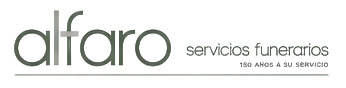 Logo de Alfaro Servicios Funerarios en gris y negro sobre fondo blanco.