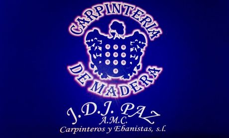 Logotipo de Jdj Paz Carpenters and Ebanistas SL sobre fondo azul