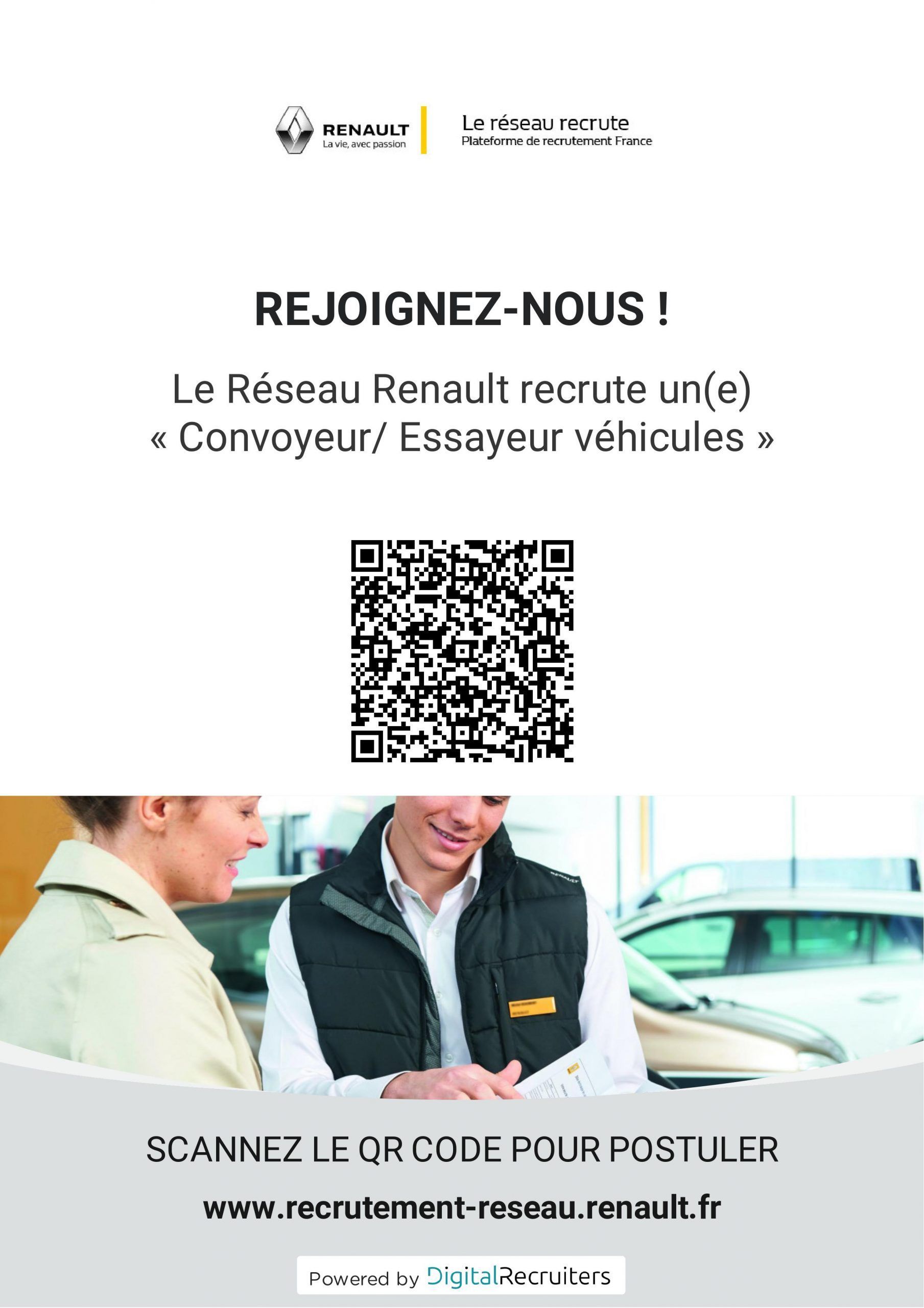 annonce de recrutement pour un convoyeur/essayeur de véhicules