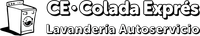 Logotipo para una lavandería de autoservicio llamada "CE Colada Exprés", que incluye la ilustración de una lavadora.