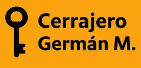 Un logo para cerrajero german m. con una llave sobre fondo amarillo.