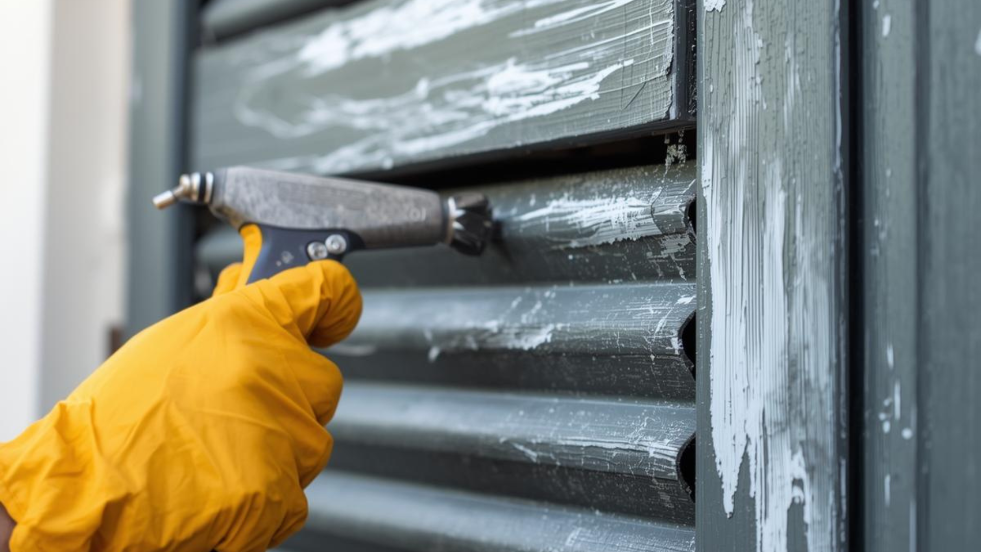 Un homme sur une échelle inspecte un toit de tuiles rouges avec un fleuron décoratif contre un ciel nuageux.