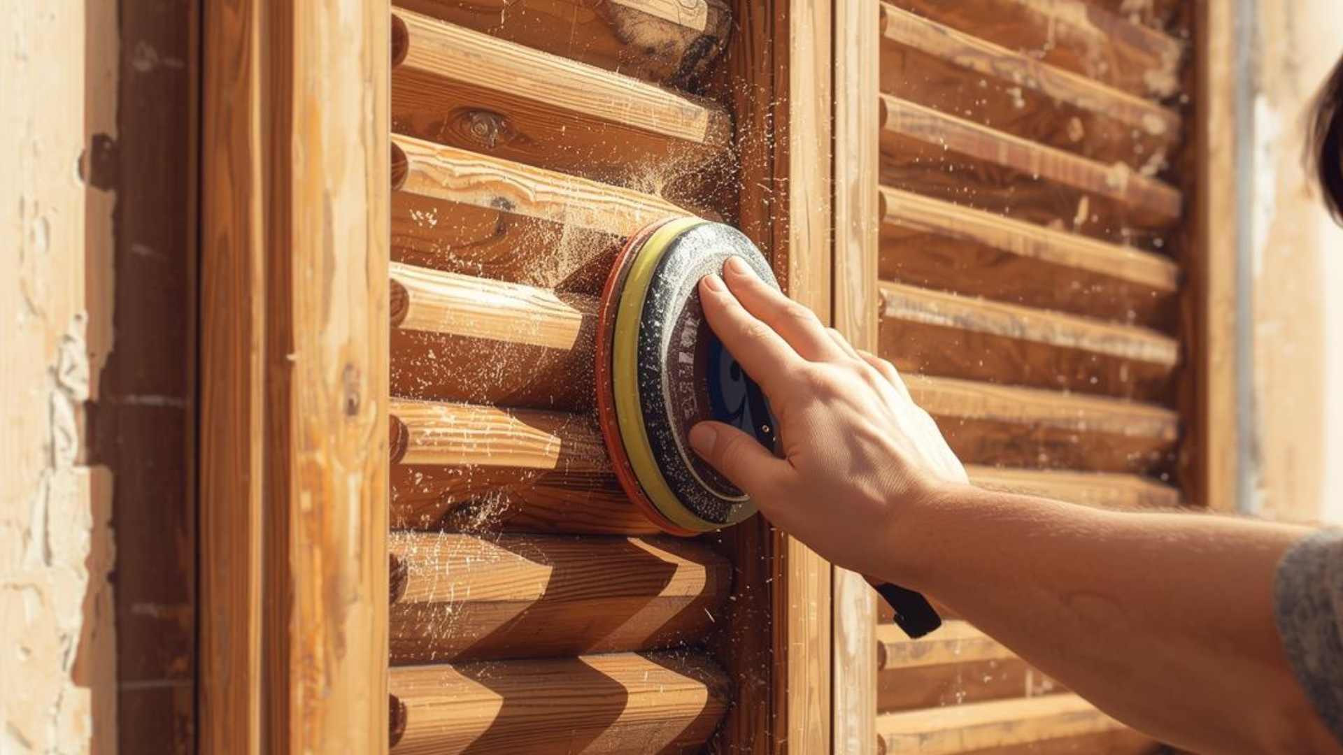 Une personne nettoie à haute pression un toit en tuiles rouges à côté d'une cheminée en briques et d'un puits de lumière.