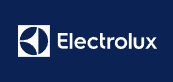 Electrolux-Logo auf marineblauem Hintergrund: ein weisses abstraktes Design in einem Quadrat, neben dem Wort „Electrolux“.