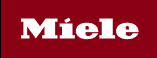 Miele-Logo in weisser Schrift auf bordeauxrotem Hintergrund.