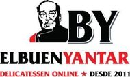 Logotipo para la tienda de delicatessen en línea El Buen Yantar, con ilustración de un chef en negro y rojo