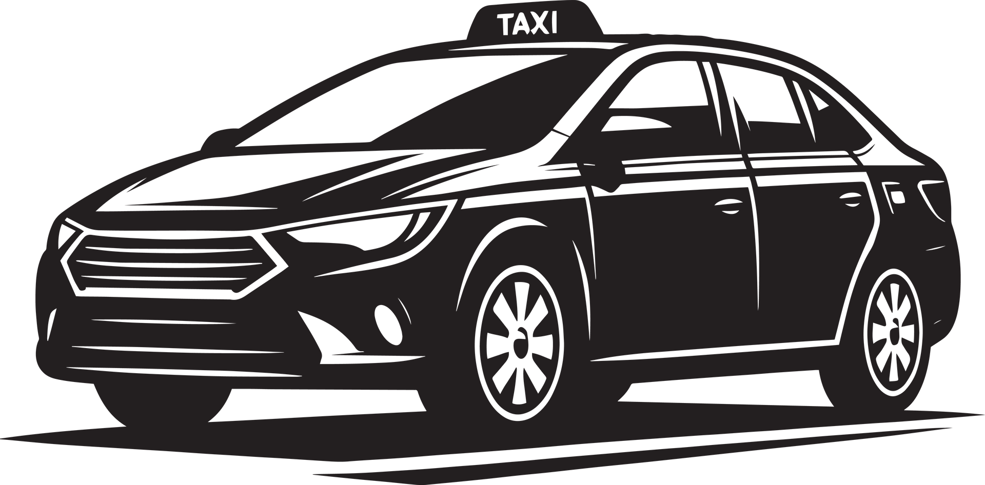 Taxi noir de profil avec un panneau TAXI sur le toit