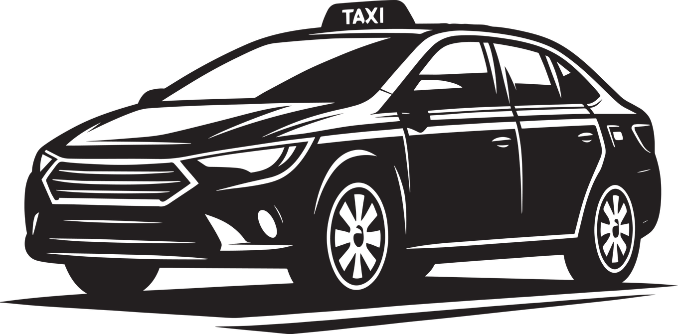 Taxi noir de profil avec un panneau TAXI sur le toit