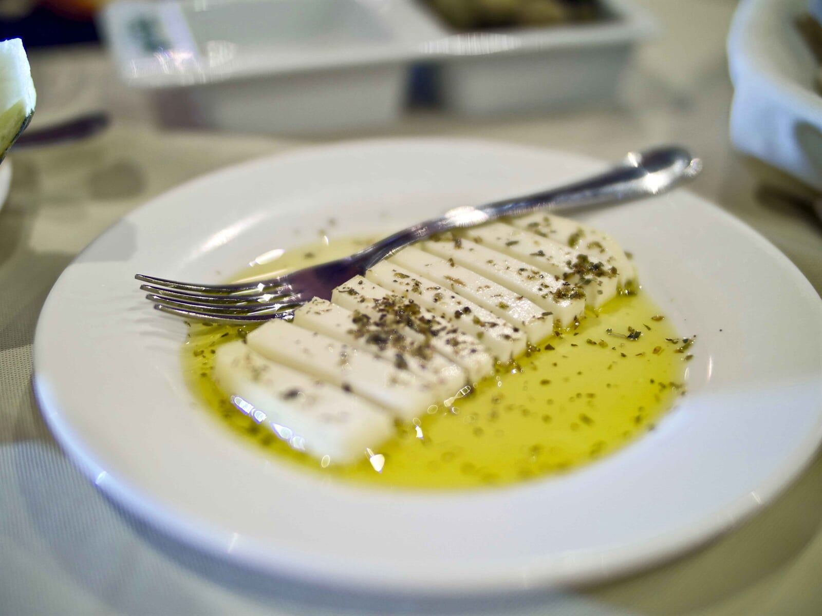 Cheese on olive oil and oregano