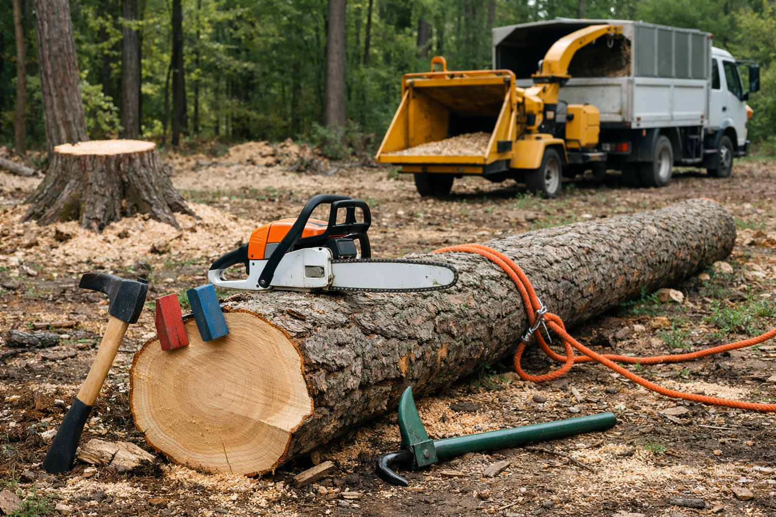 Un taille-haie repose sur une haie de jardin soigneusement taillée, avec une brouette.