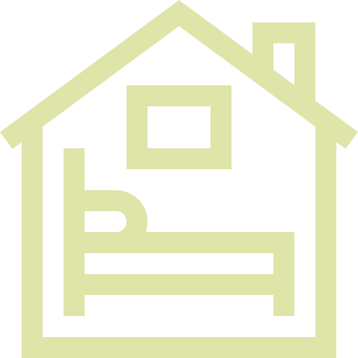 Un icono de una casa con una cama y una ventana.
