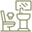Un icono de baño con inodoro, lavabo y espejo.